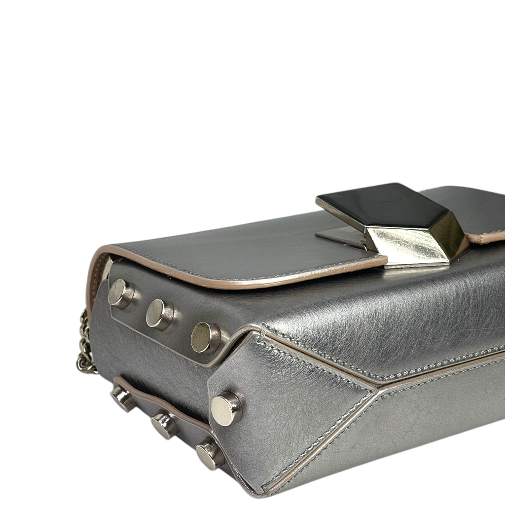 Jimmy Choo Lockett Petite Bag Vintage Silver Metallic Leather