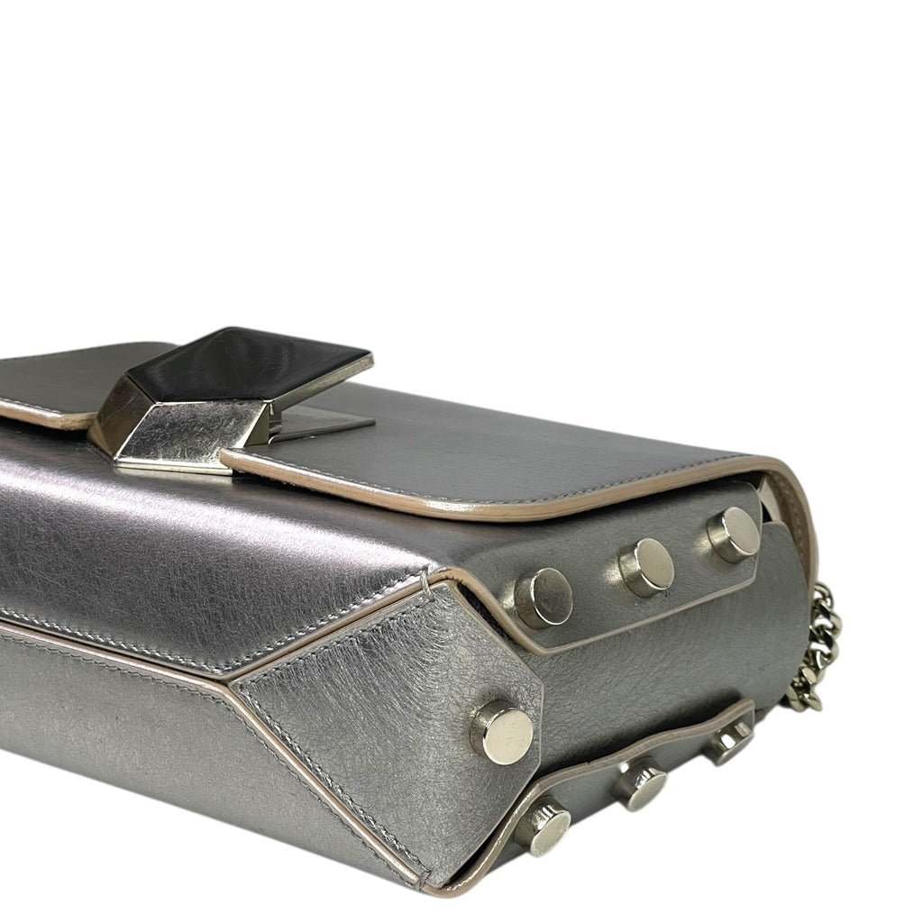 Jimmy Choo Lockett Petite Bag Vintage Silver Metallic Leather