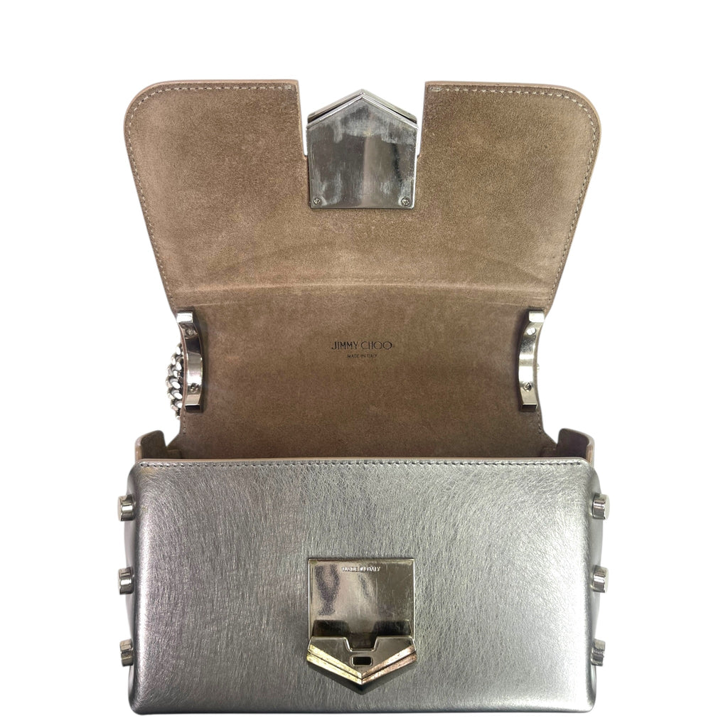 Jimmy Choo Lockett Petite Bag Vintage Silver Metallic Leather