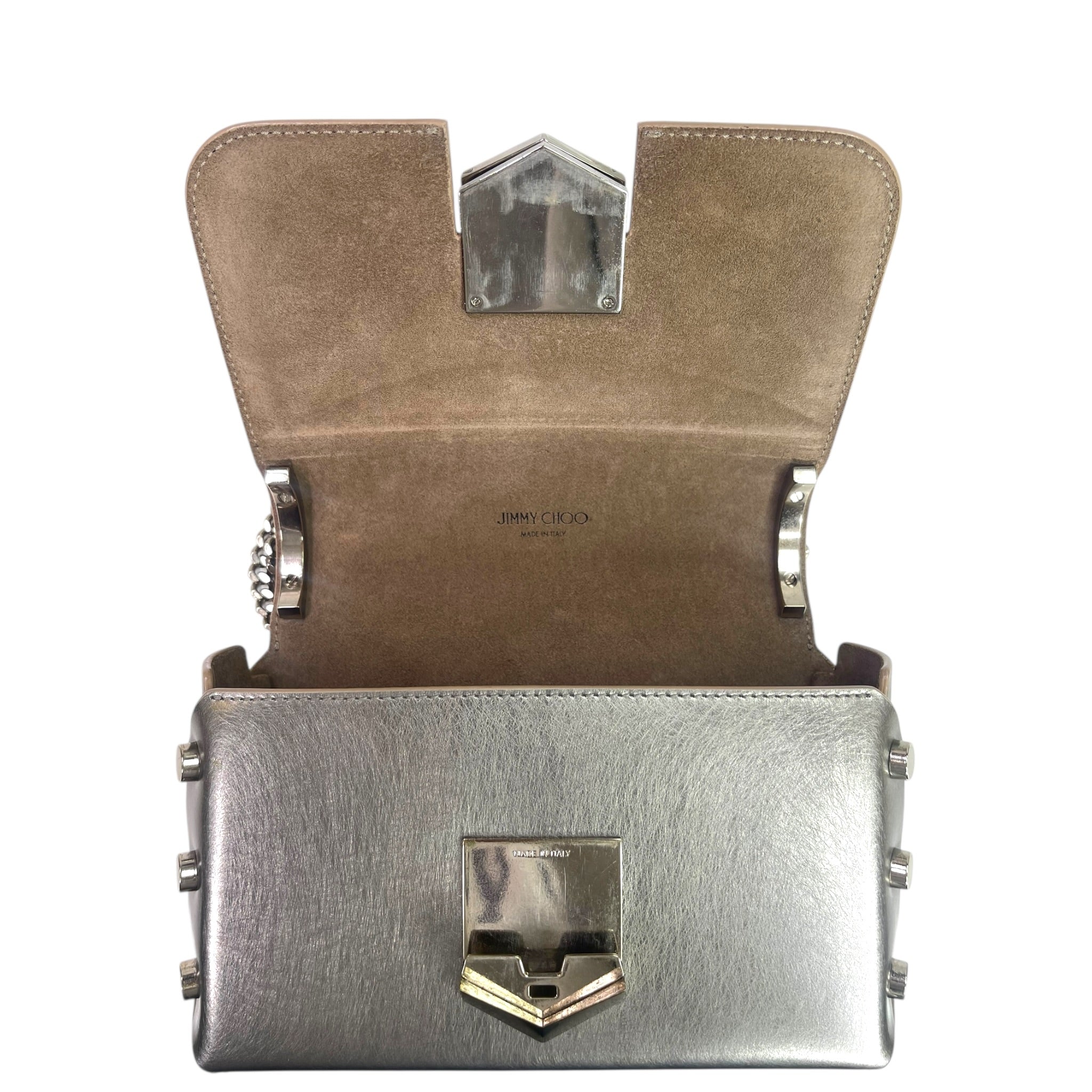 Jimmy Choo Lockett Petite Bag Vintage Silver Metallic Leather