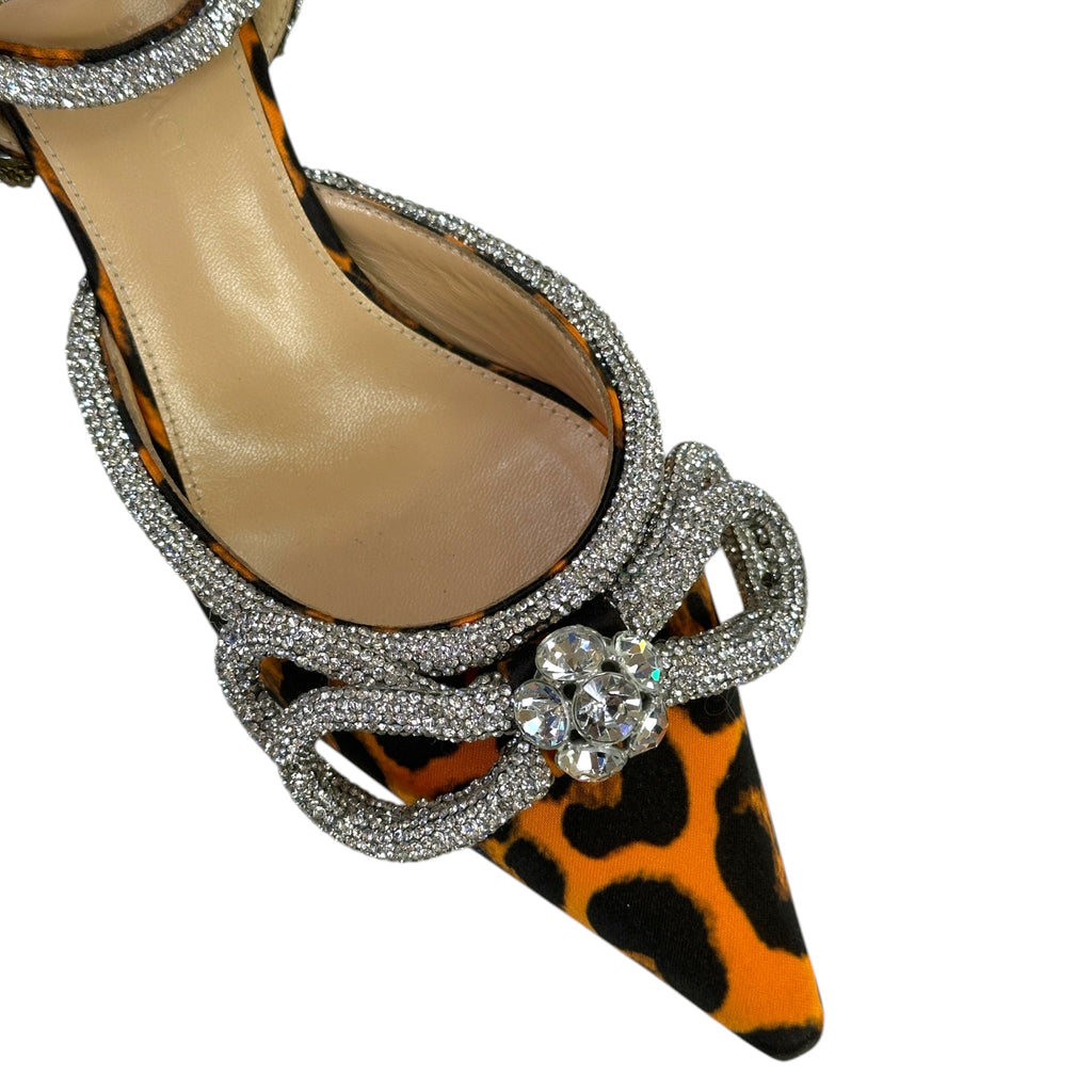 Mach & Mach Double Crystal Bow Pumps Orange Leopard Print Size EU 36