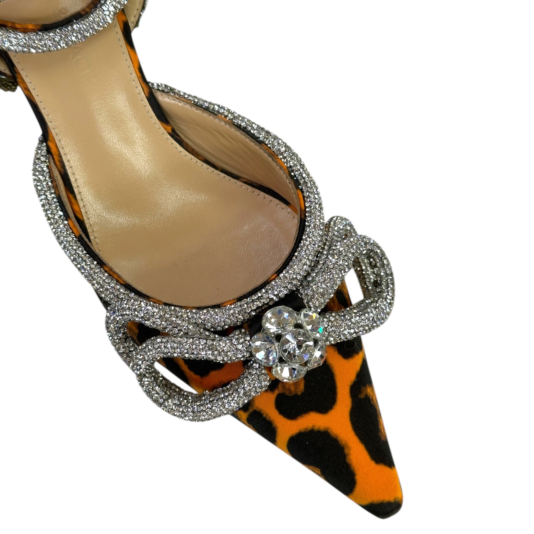 Mach & Mach Double Crystal Bow Pumps Orange Leopard Print Size EU 36