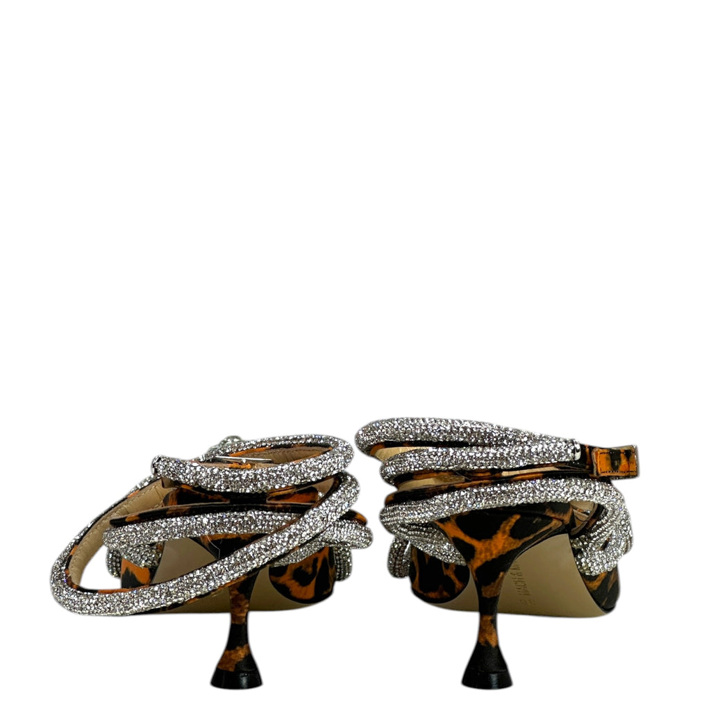 Mach & Mach Double Crystal Bow Pumps Orange Leopard Print Size EU 36