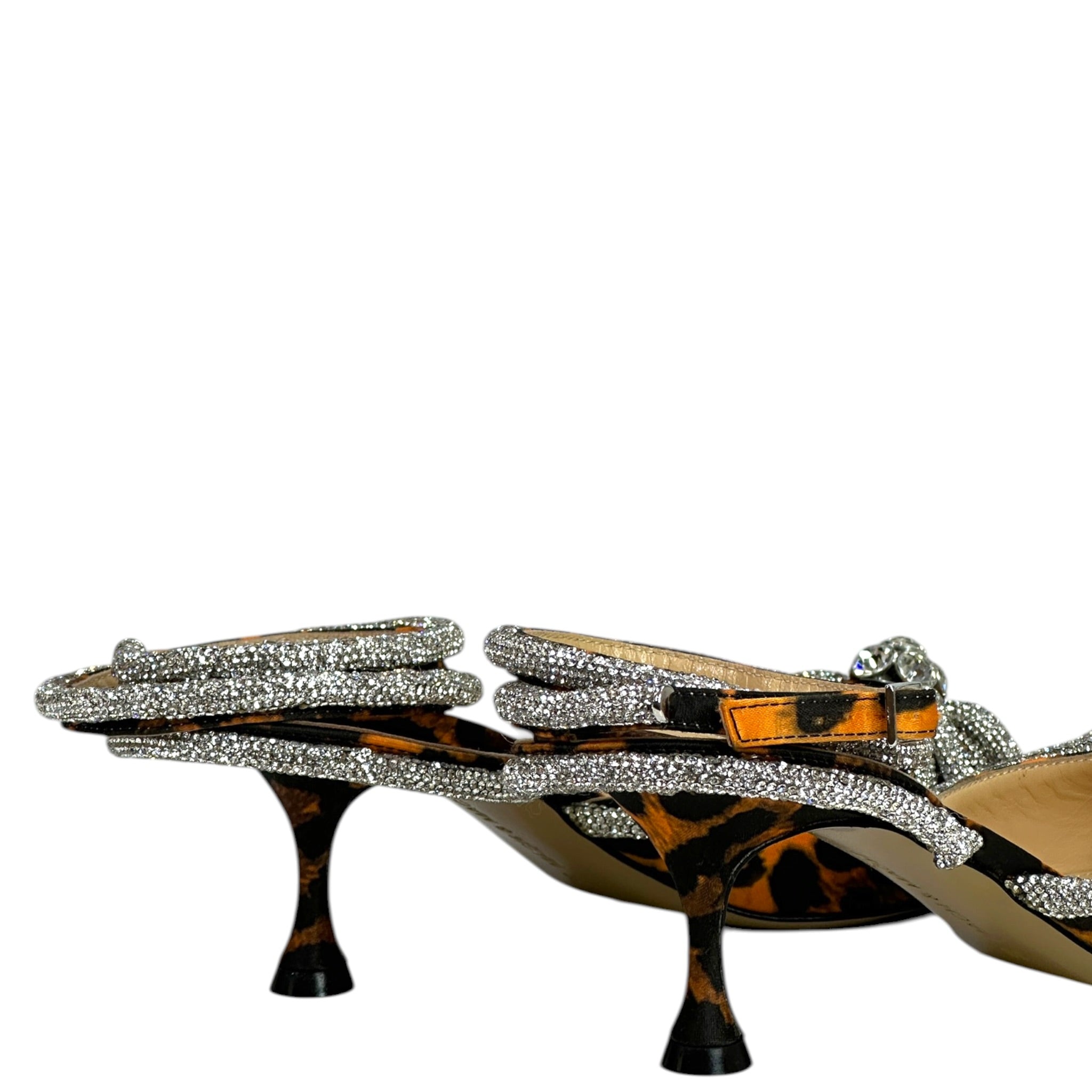 Mach & Mach Double Crystal Bow Pumps Orange Leopard Print Size EU 36