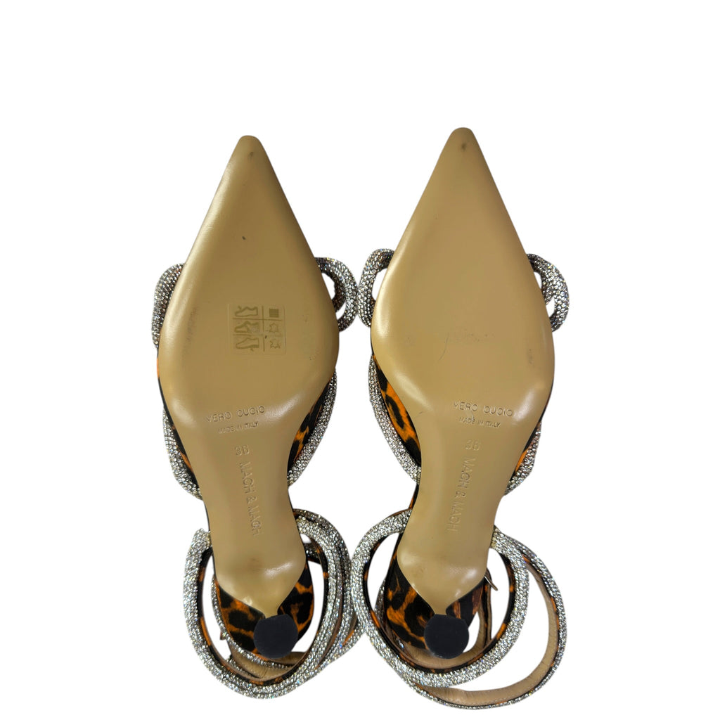 Mach & Mach Double Crystal Bow Pumps Orange Leopard Print Size EU 36