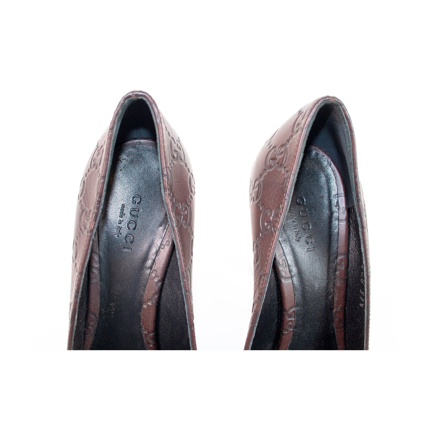 Gucci Brown Guccissima Leather Peep Toe Pumps Size 37.5