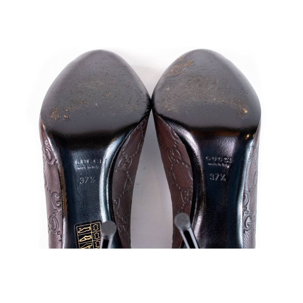 Gucci Brown Guccissima Leather Peep Toe Pumps Size 37.5
