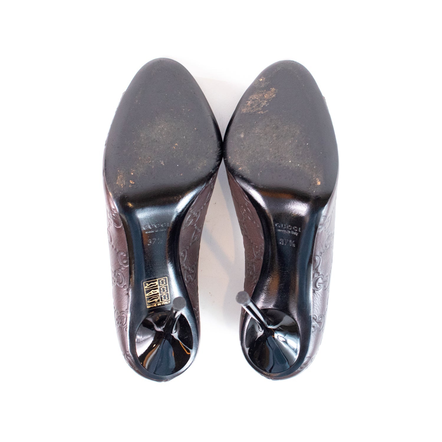Gucci Brown Guccissima Leather Peep Toe Pumps Size 37.5