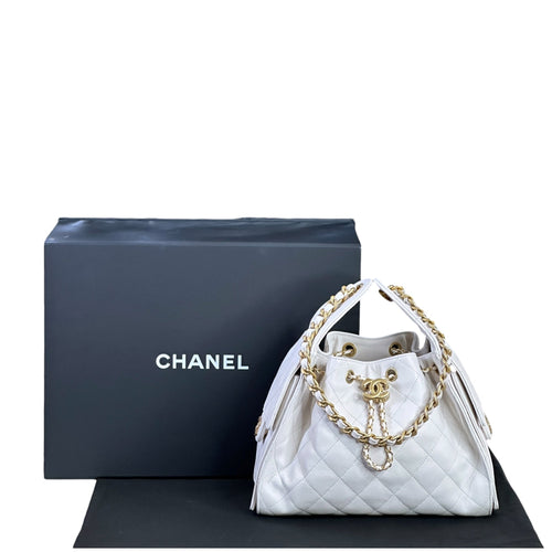 Chanel 25 Small Handbag White Grained Calfskin