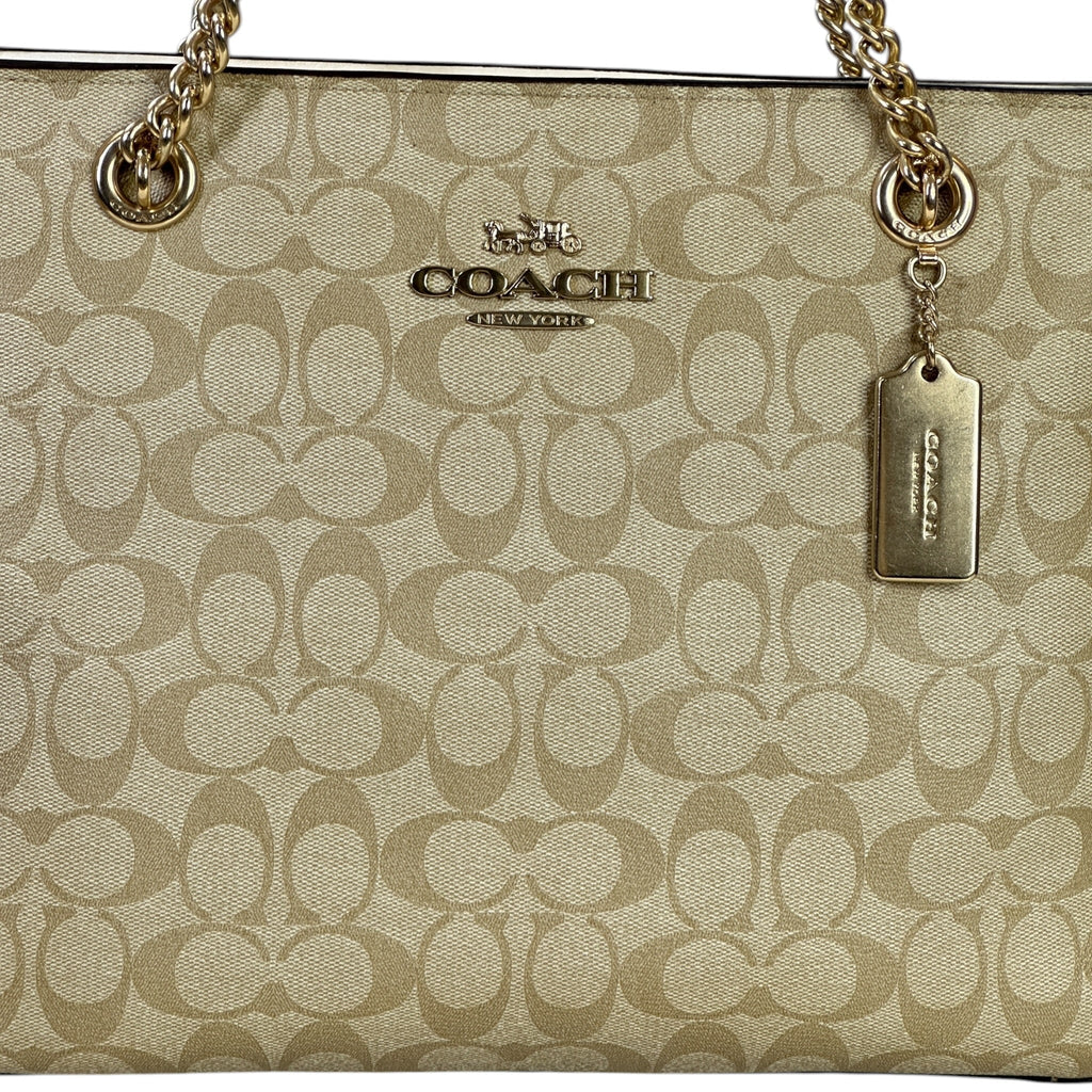 Coach Cammie Chain Tote Beige Signature Canvas