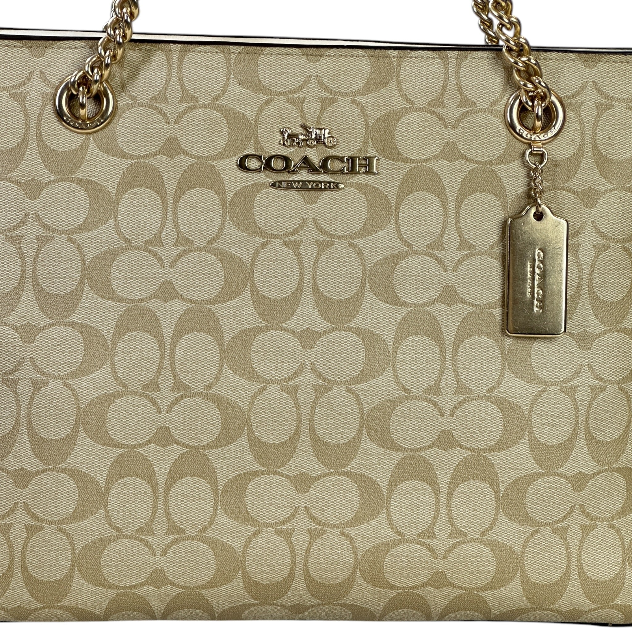 Coach Cammie Chain Tote Beige Signature Canvas
