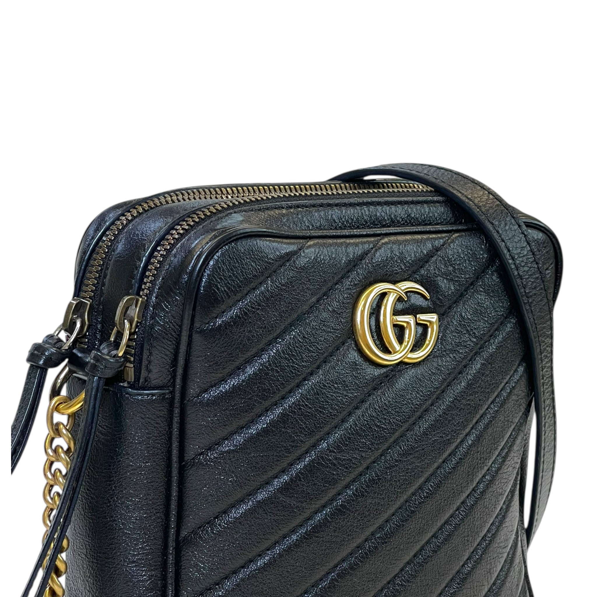 Gucci GG Marmont Camera Bag Black Quilted Leather