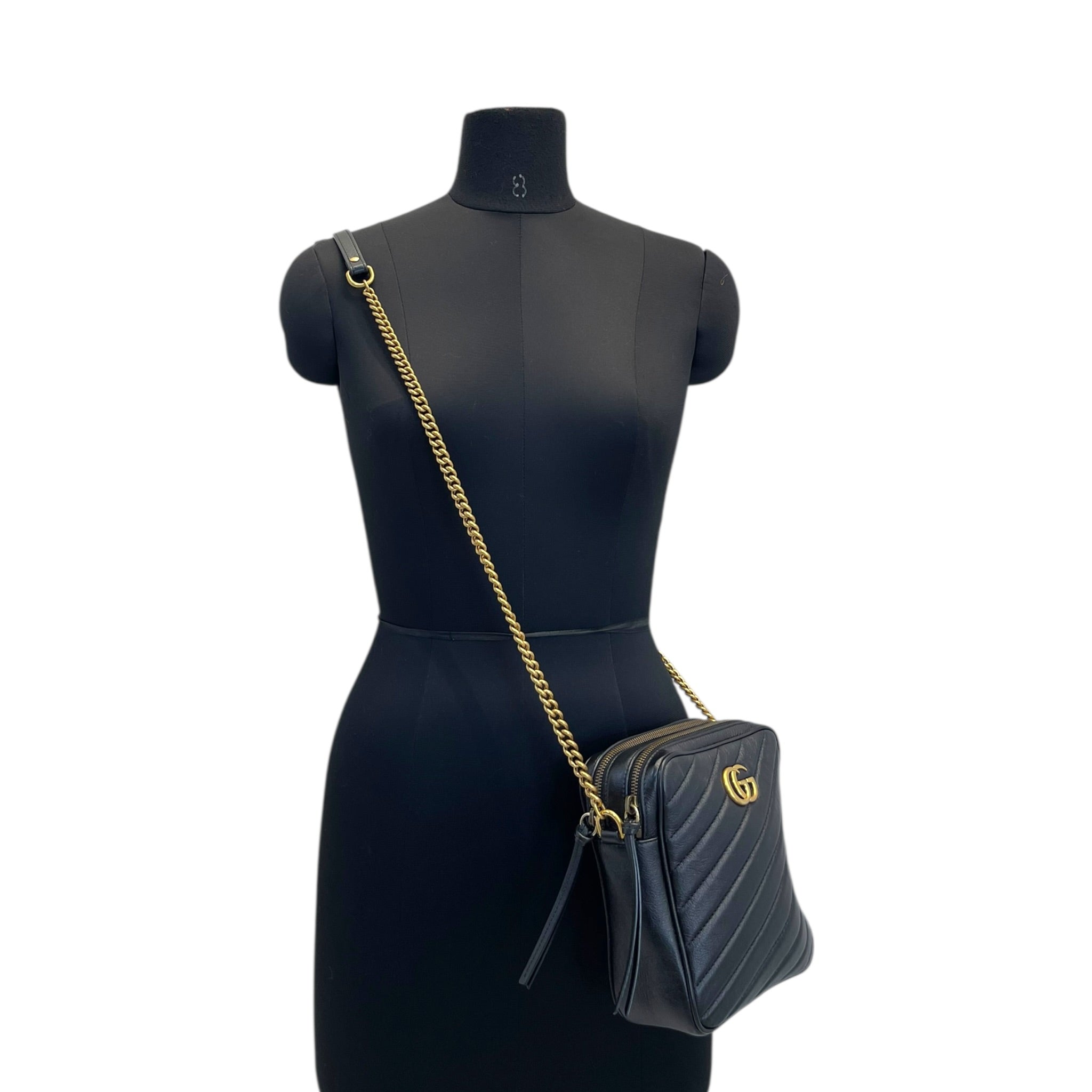 Gucci GG Marmont Camera Bag Black Quilted Leather