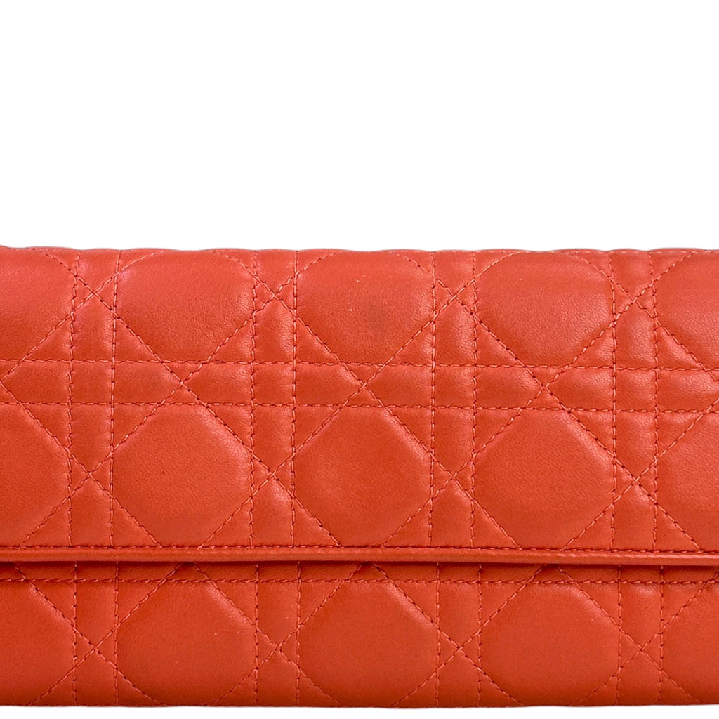 Christian Dior Rendezvous Wallet On Chain Orange Cannage Leather