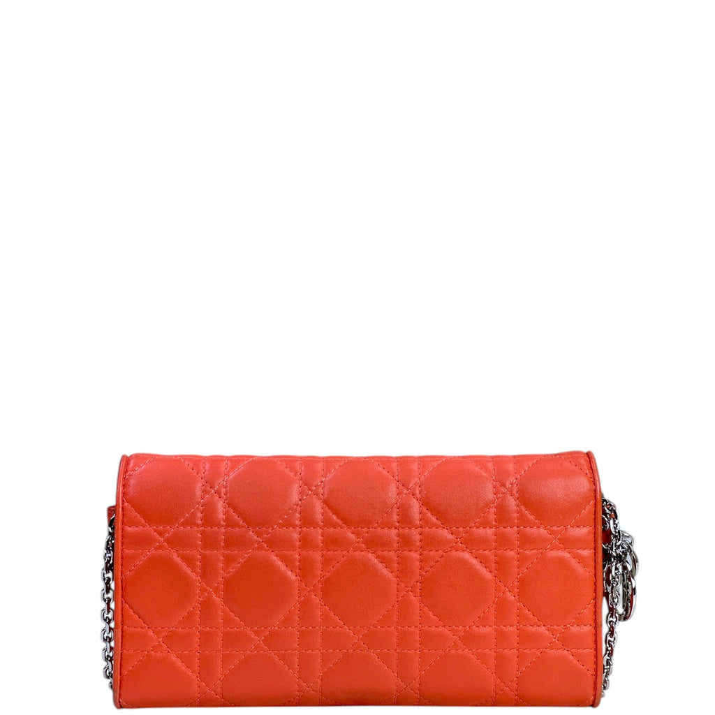 Christian Dior Rendezvous Wallet On Chain Orange Cannage Leather