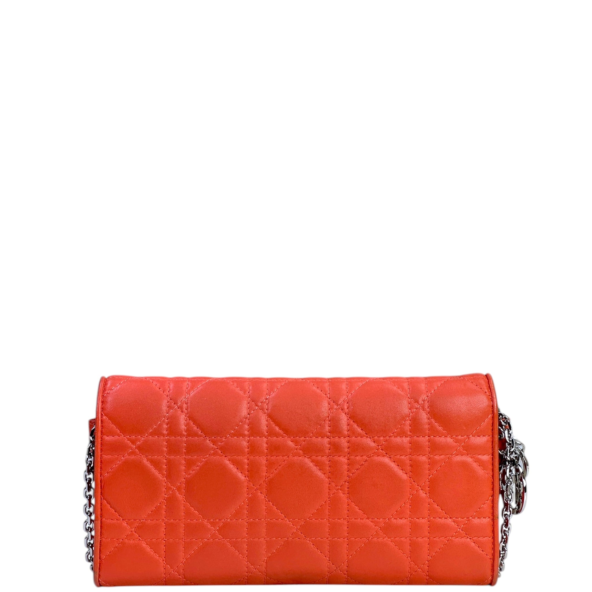 Christian Dior Rendezvous Wallet On Chain Orange Cannage Leather