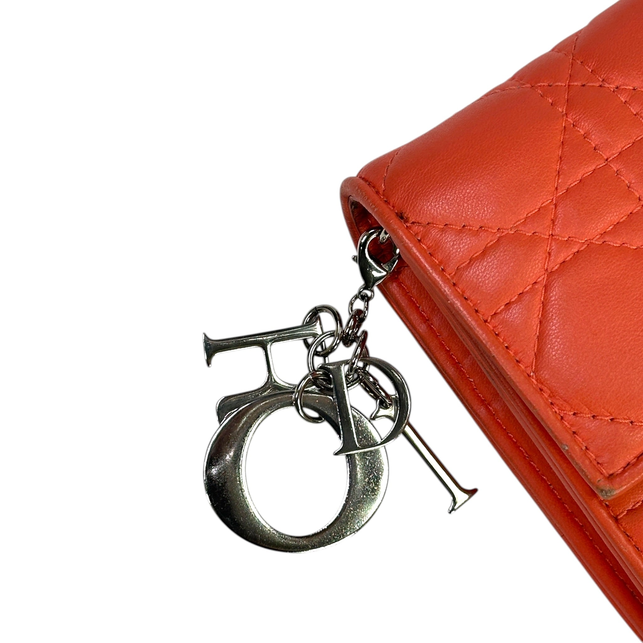 Christian Dior Rendezvous Wallet On Chain Orange Cannage Leather
