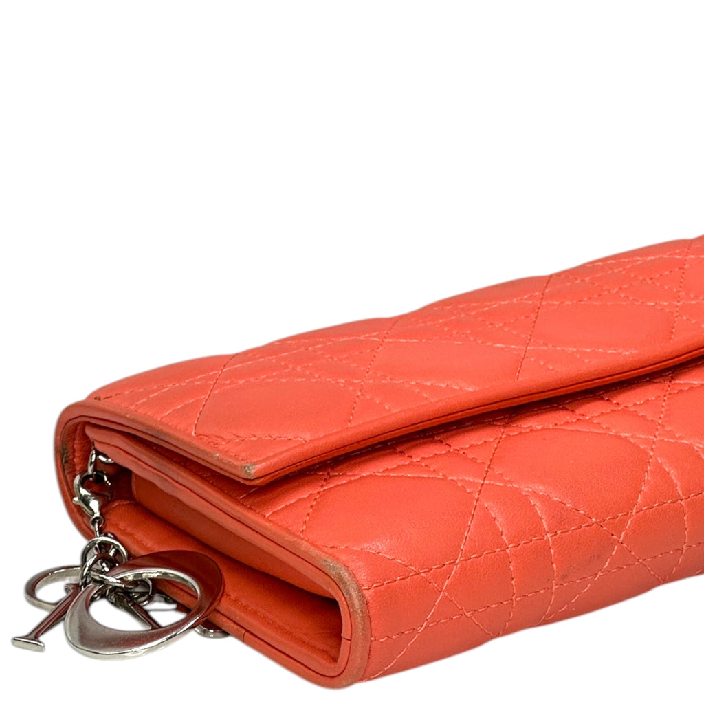 Christian Dior Rendezvous Wallet On Chain Orange Cannage Leather