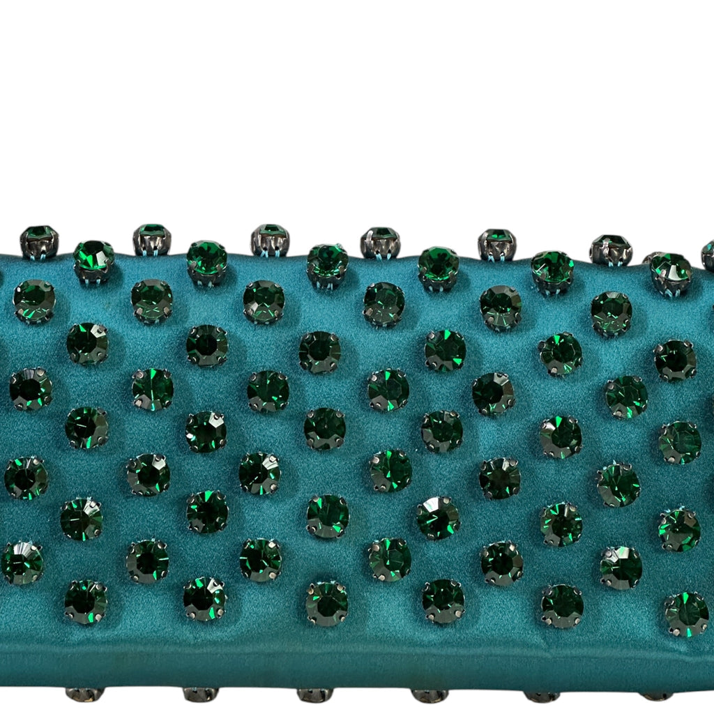 Gucci Broadway Clutch Green Crystal Embellished Teal Satin