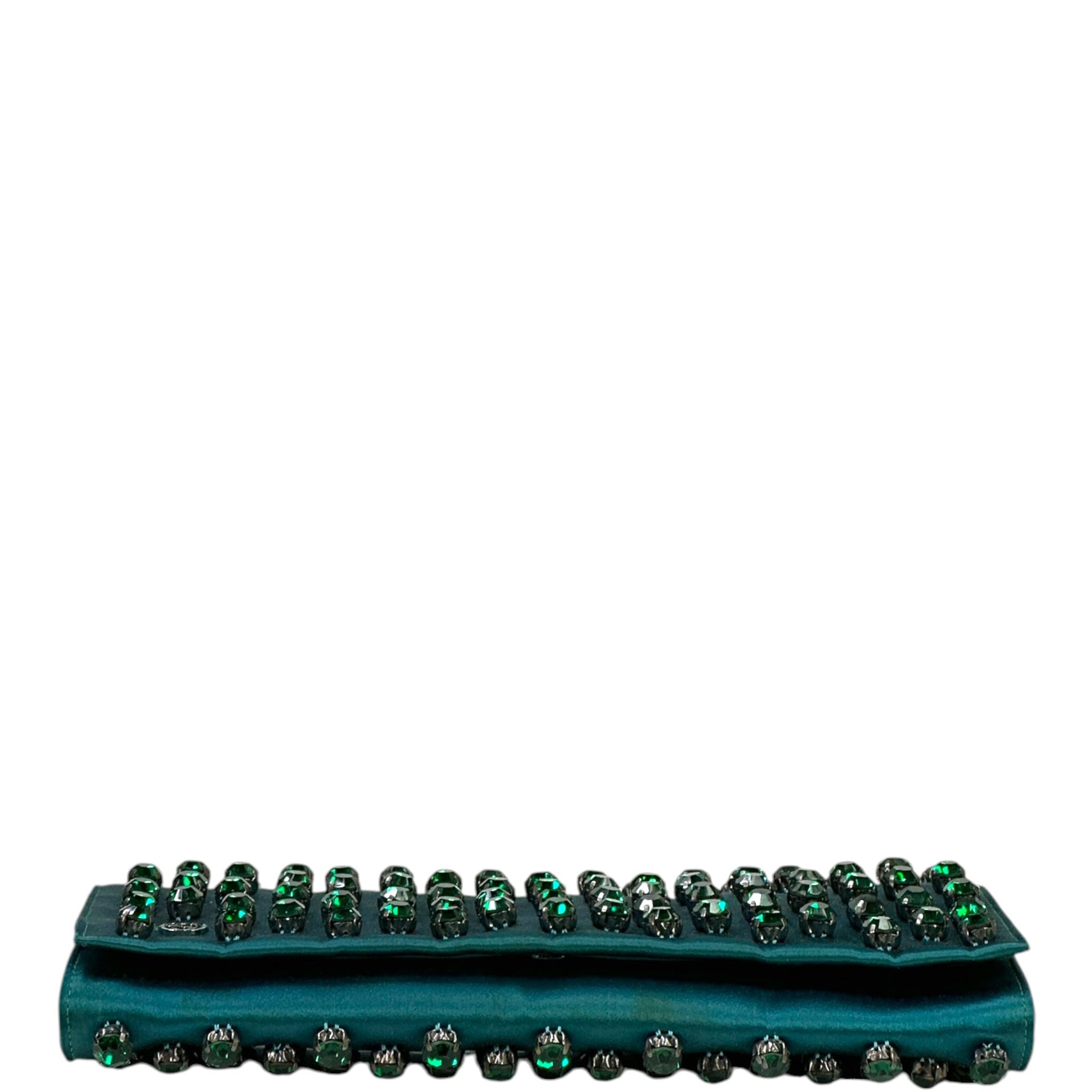 Gucci Broadway Clutch Green Crystal Embellished Teal Satin