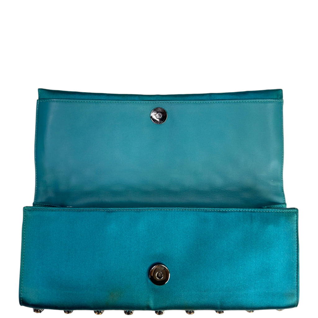 Gucci Broadway Clutch Green Crystal Embellished Teal Satin