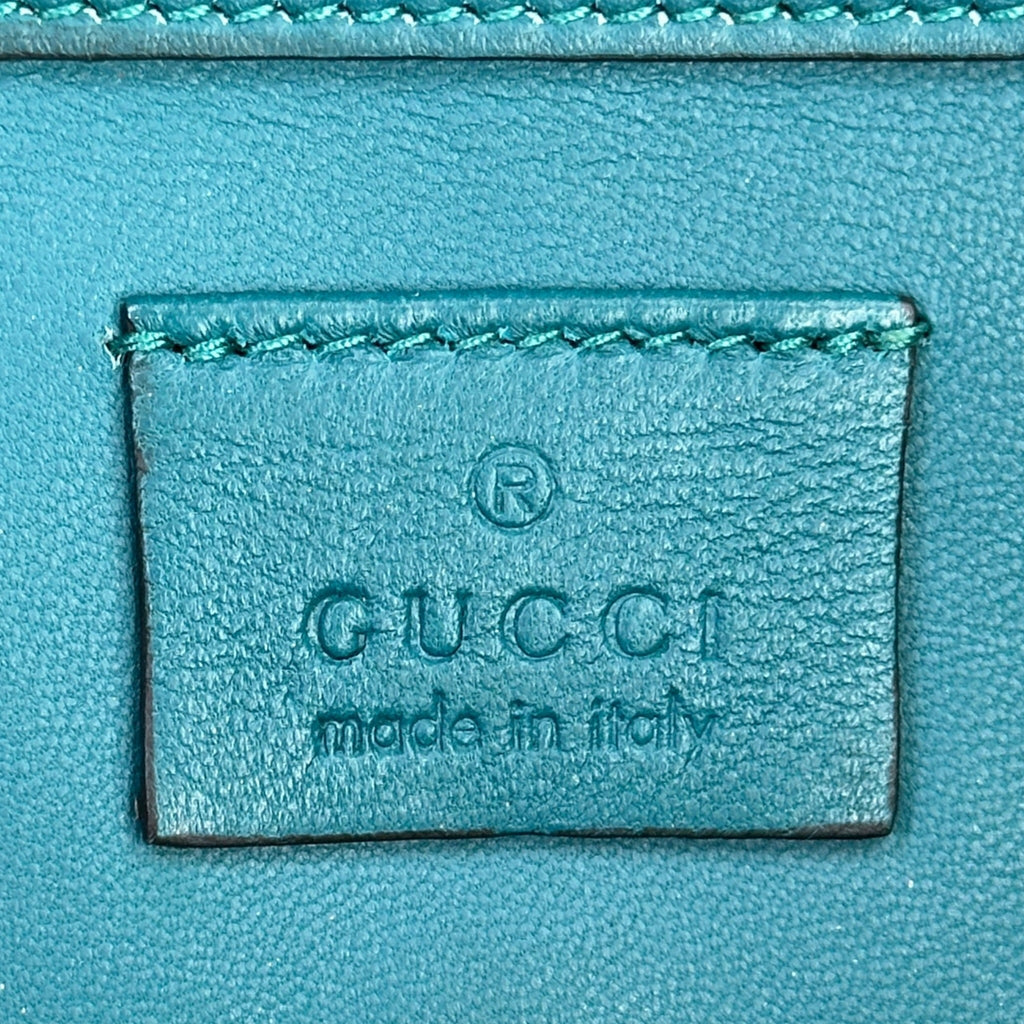 Gucci Broadway Clutch Green Crystal Embellished Teal Satin