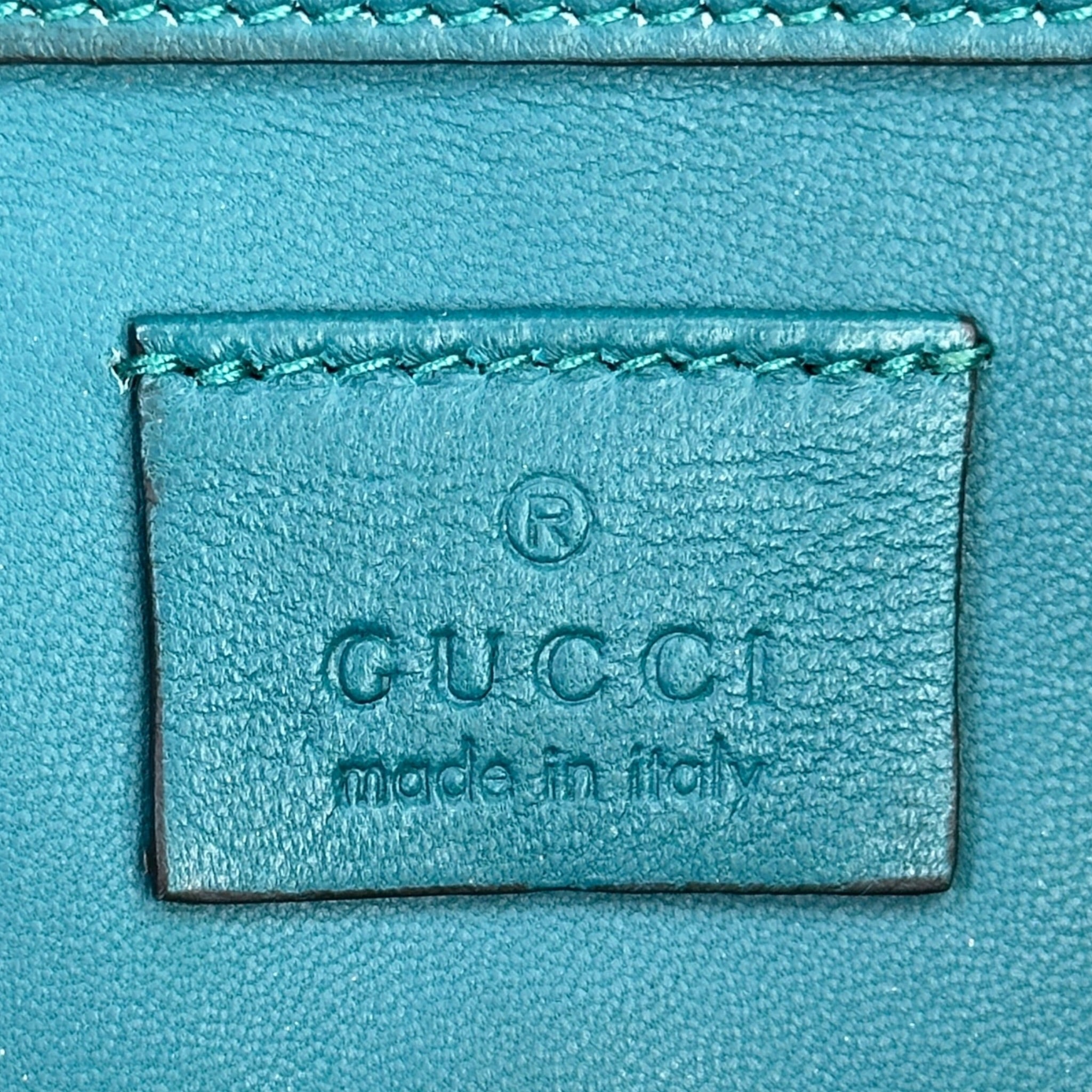 Gucci Broadway Clutch Green Crystal Embellished Teal Satin