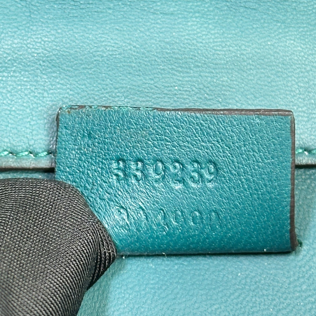 Gucci Broadway Clutch Green Crystal Embellished Teal Satin