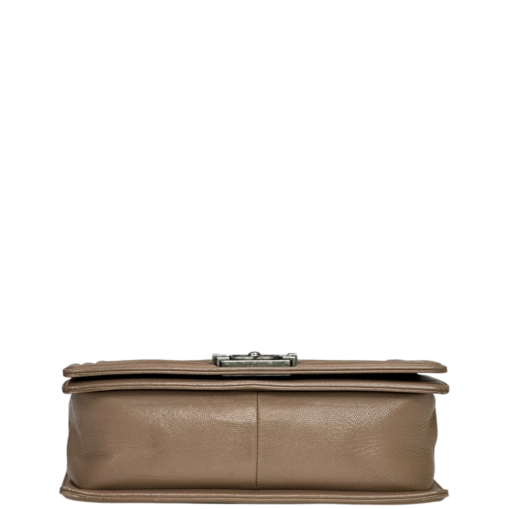Chanel Boy Bag Medium Light Brown Caviar Chevron Quilted