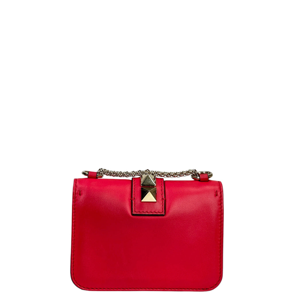 Valentino Garavani Glam Lock Rockstud Shoulder Bag Red Leather