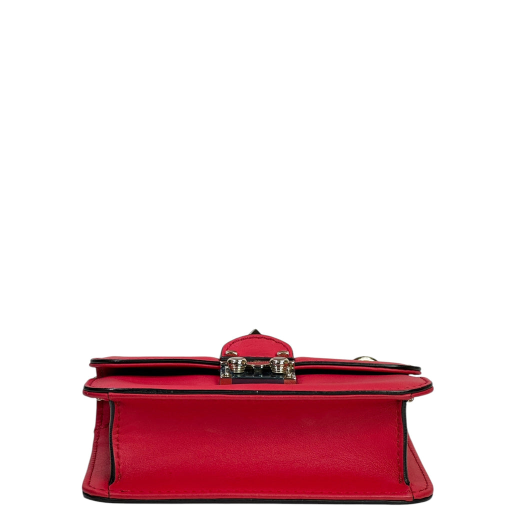 Valentino Garavani Glam Lock Rockstud Shoulder Bag Red Leather