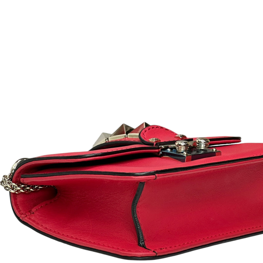 Valentino Garavani Glam Lock Rockstud Shoulder Bag Red Leather