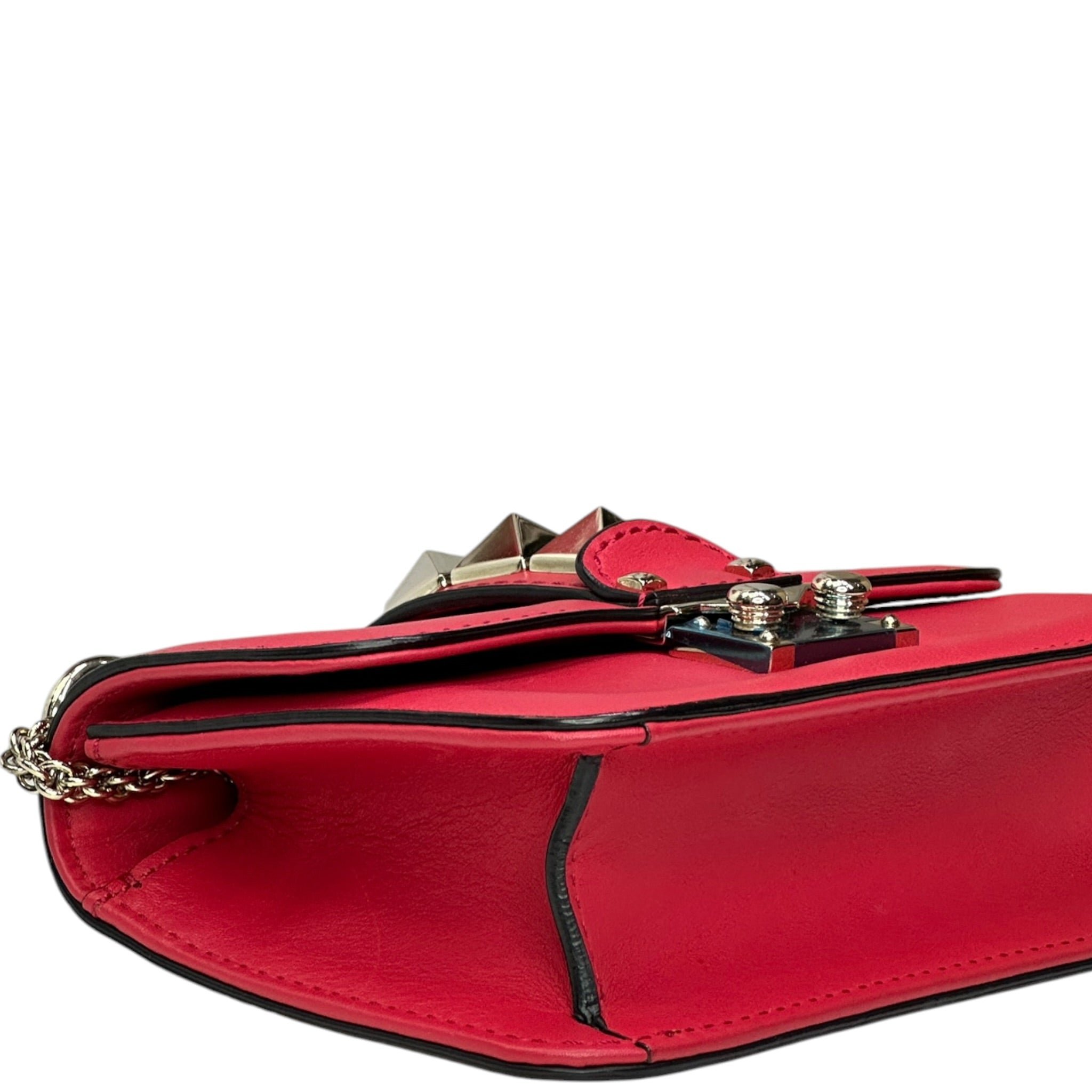 Valentino Garavani Glam Lock Rockstud Shoulder Bag Red Leather