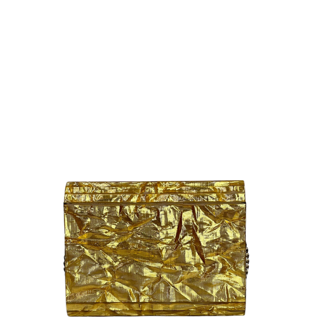 Jimmy Choo Candy Clutch Crinkled Gold Glitter Acrylic