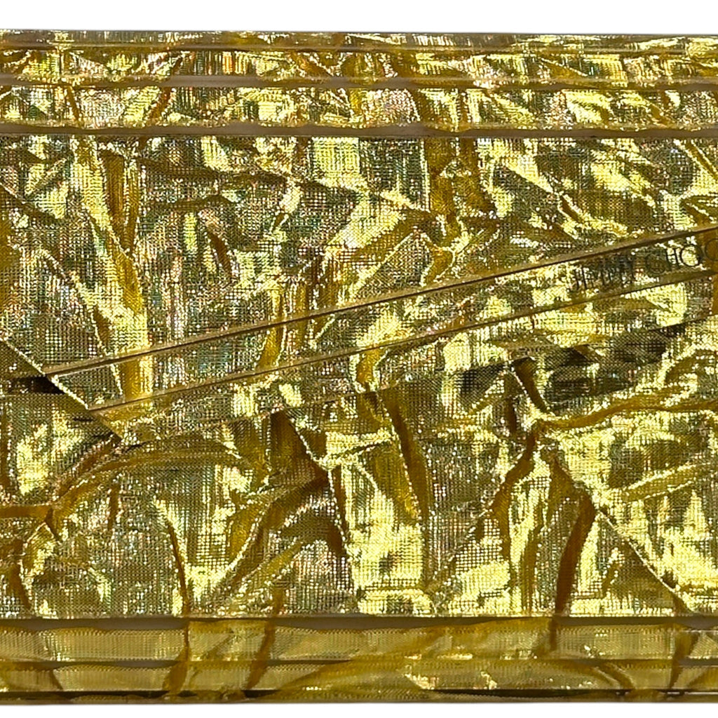 Jimmy Choo Candy Clutch Crinkled Gold Glitter Acrylic