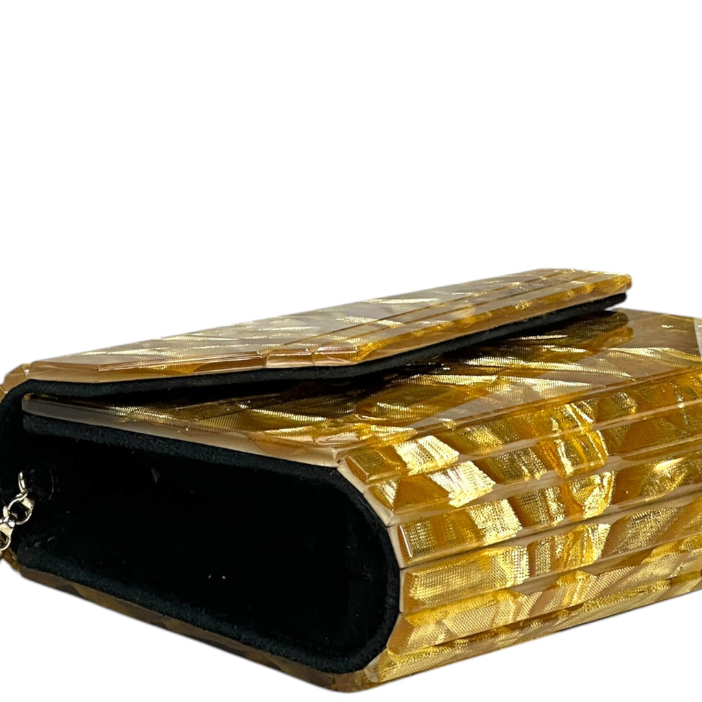 Jimmy Choo Candy Clutch Crinkled Gold Glitter Acrylic