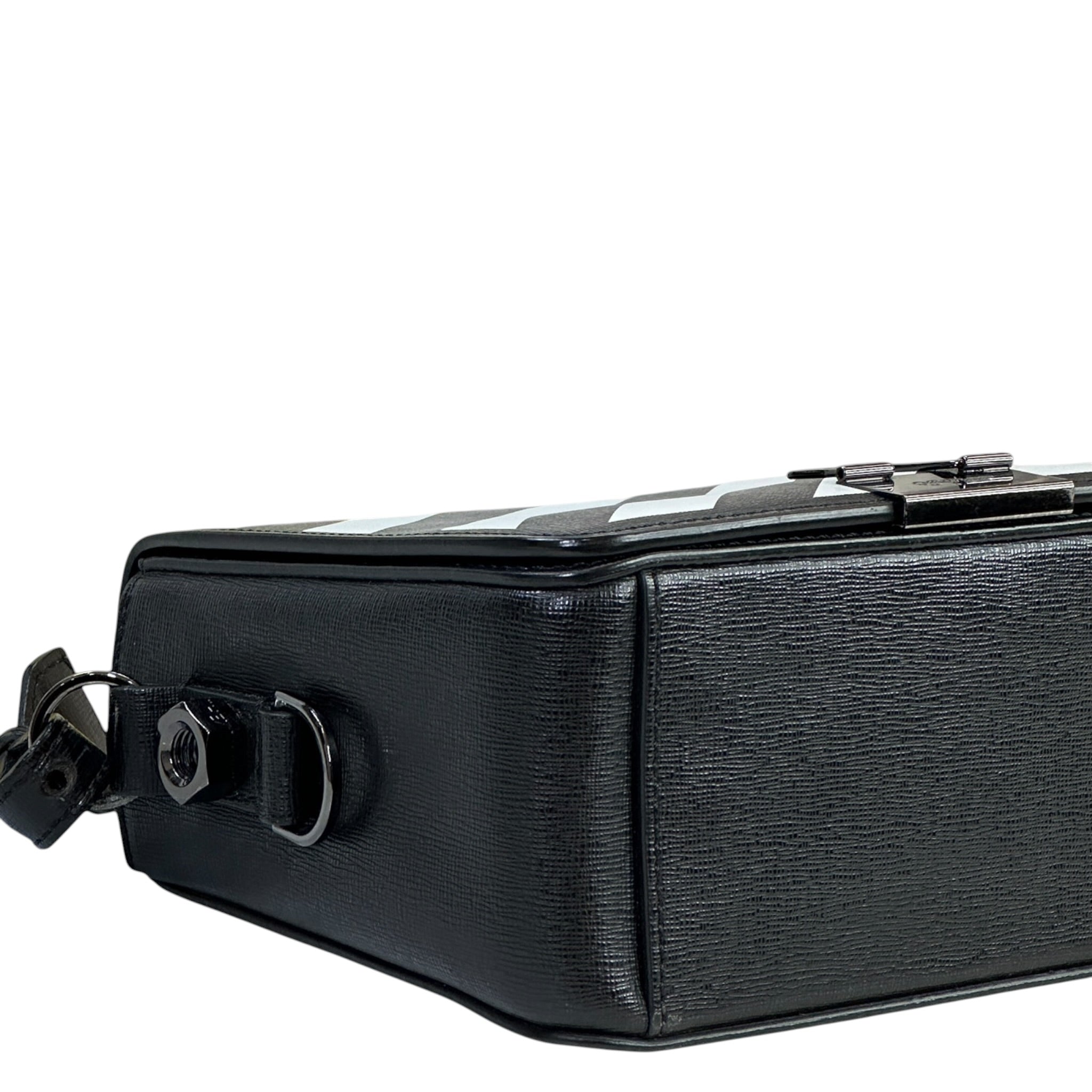 Off-White Diagonal Binder Clip Crossbody Bag Black/White Leather