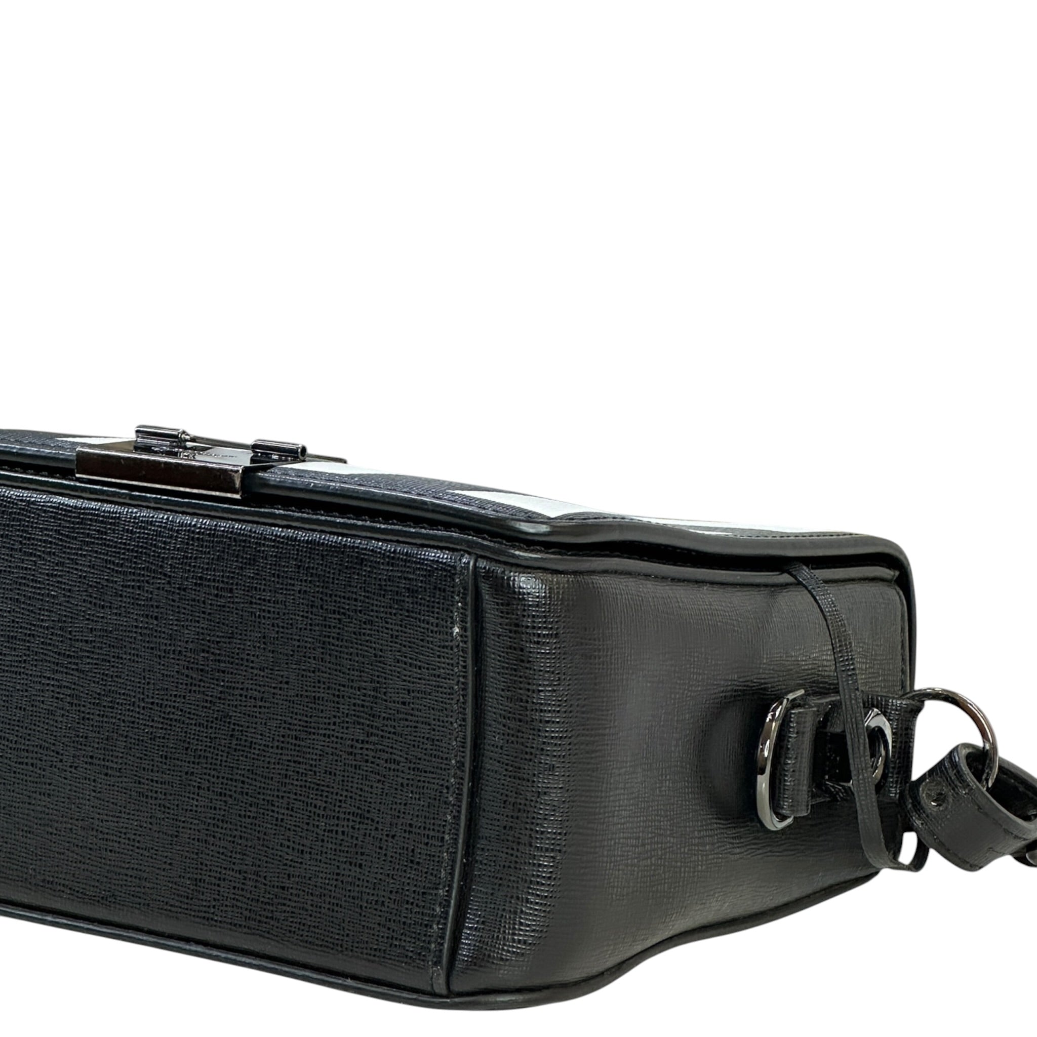 Off-White Diagonal Binder Clip Crossbody Bag Black/White Leather