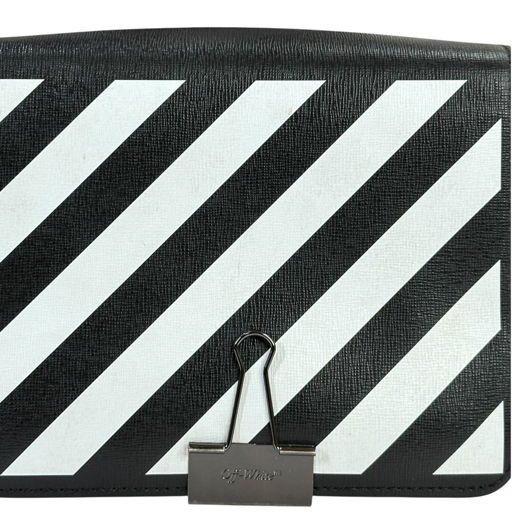Off-White Diagonal Binder Clip Crossbody Bag Black/White Leather