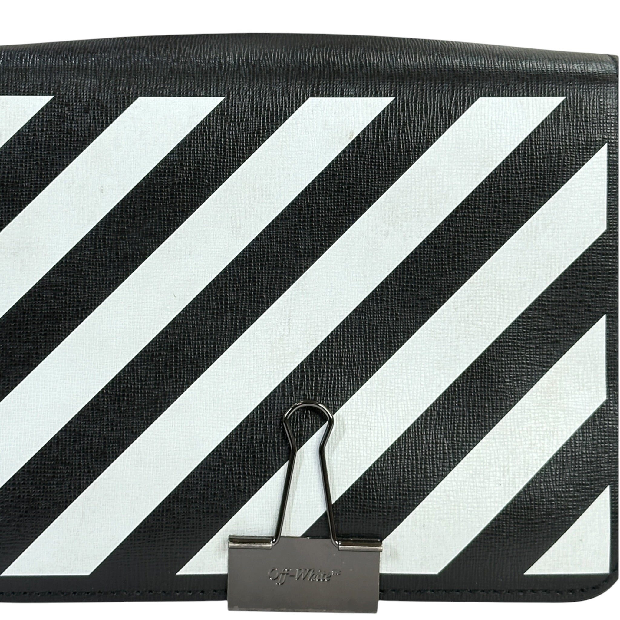 Off-White Diagonal Binder Clip Crossbody Bag Black/White Leather