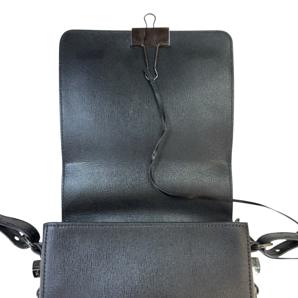 Off-White Diagonal Binder Clip Crossbody Bag Black/White Leather