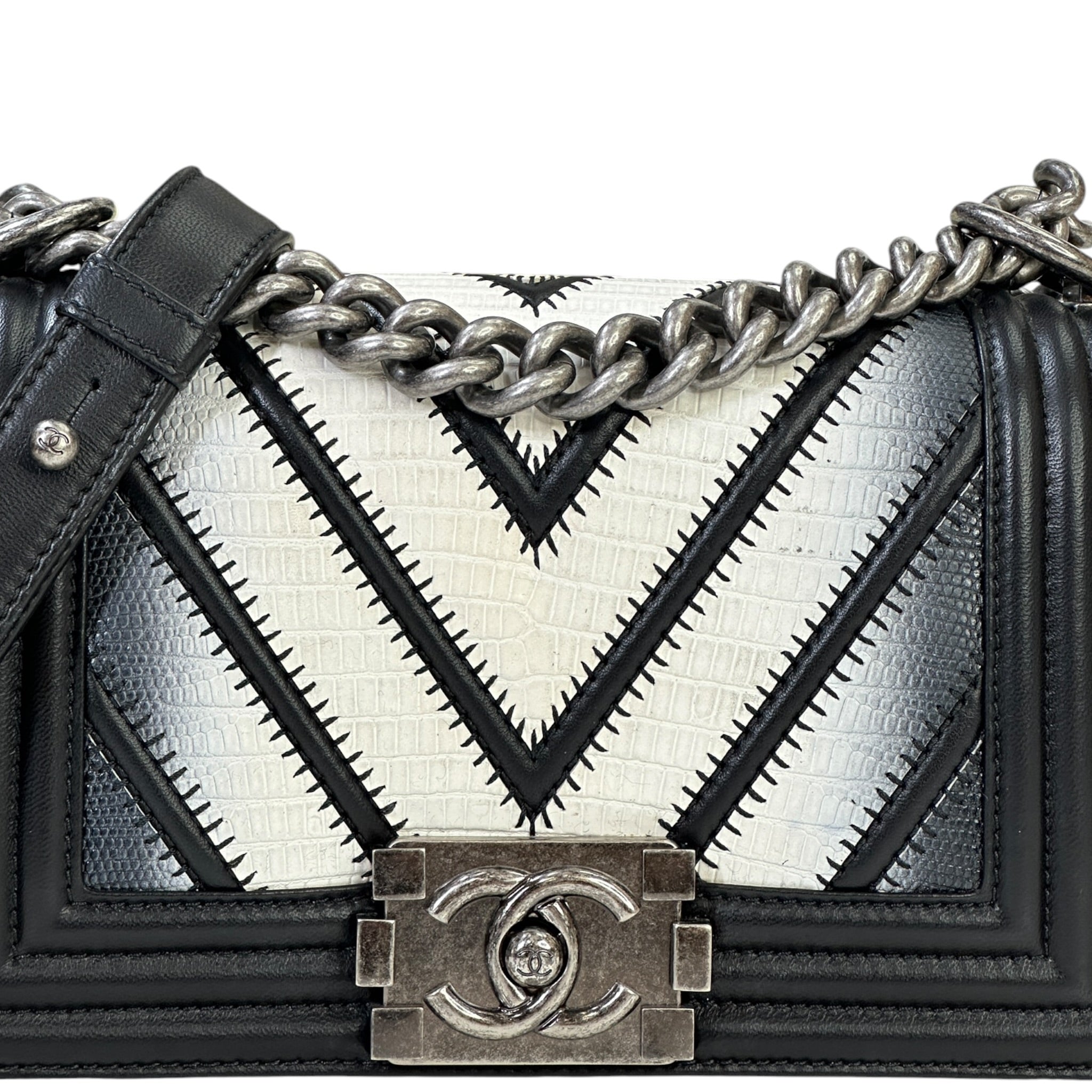 Chanel Boy Bag Small Black Chevron Lizard Airlines