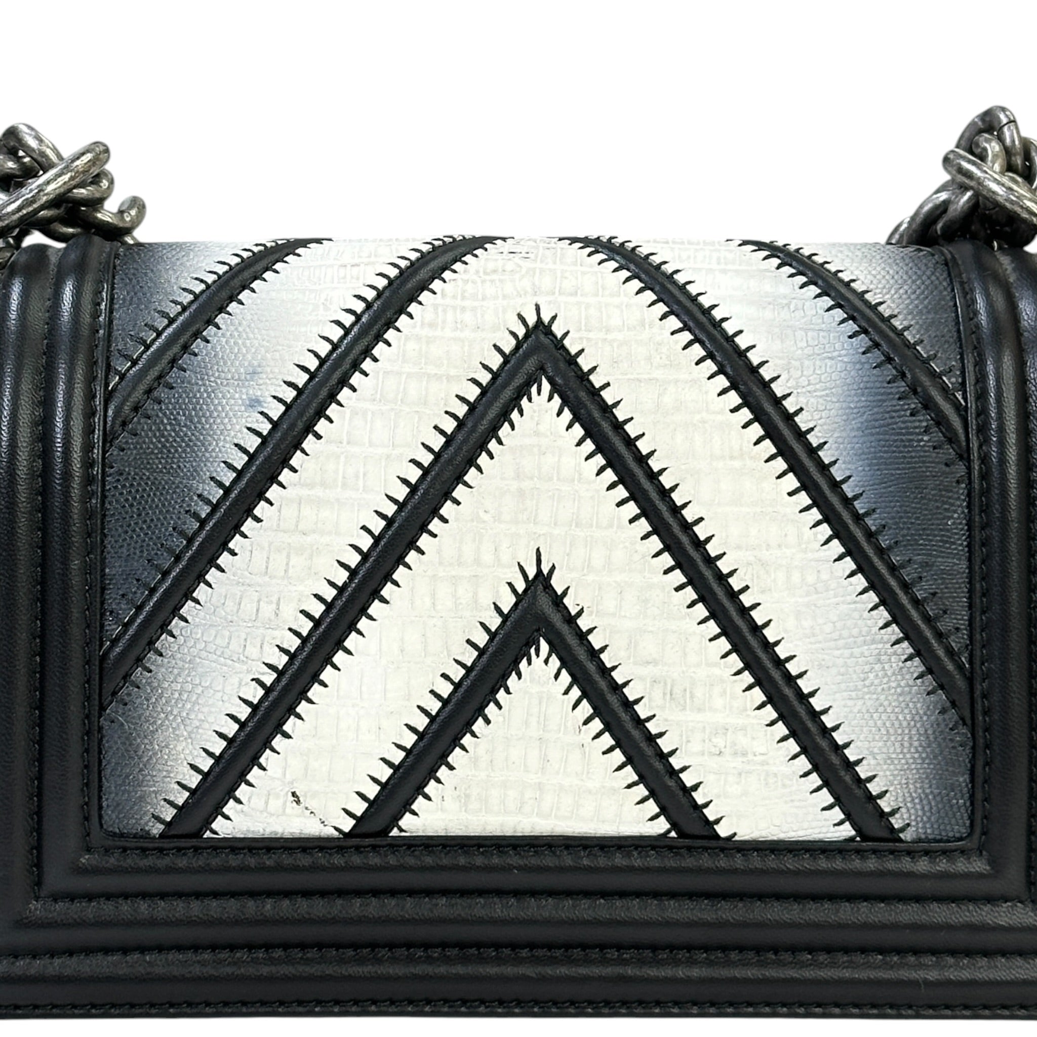 Chanel Boy Bag Small Black Chevron Lizard Airlines