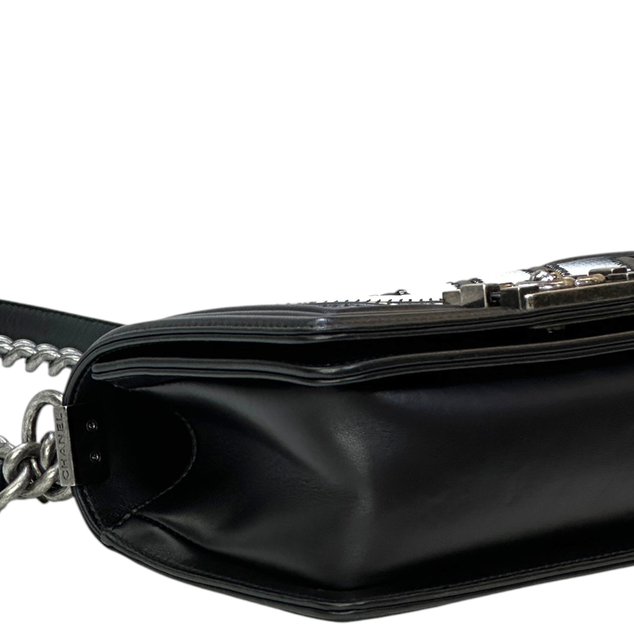 Chanel Boy Bag Small Black Chevron Lizard Airlines