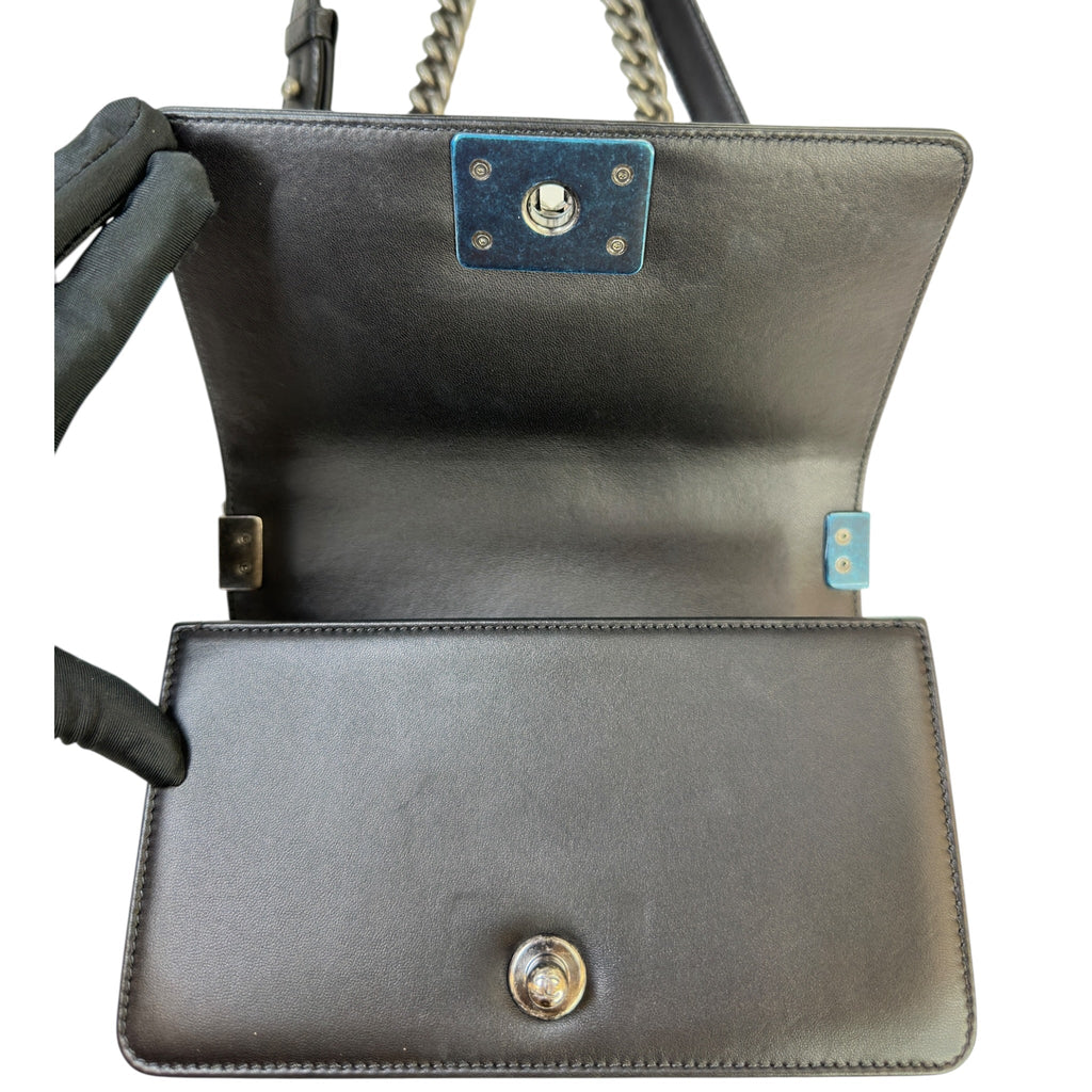 Chanel Boy Bag Small Black Chevron Lizard Airlines