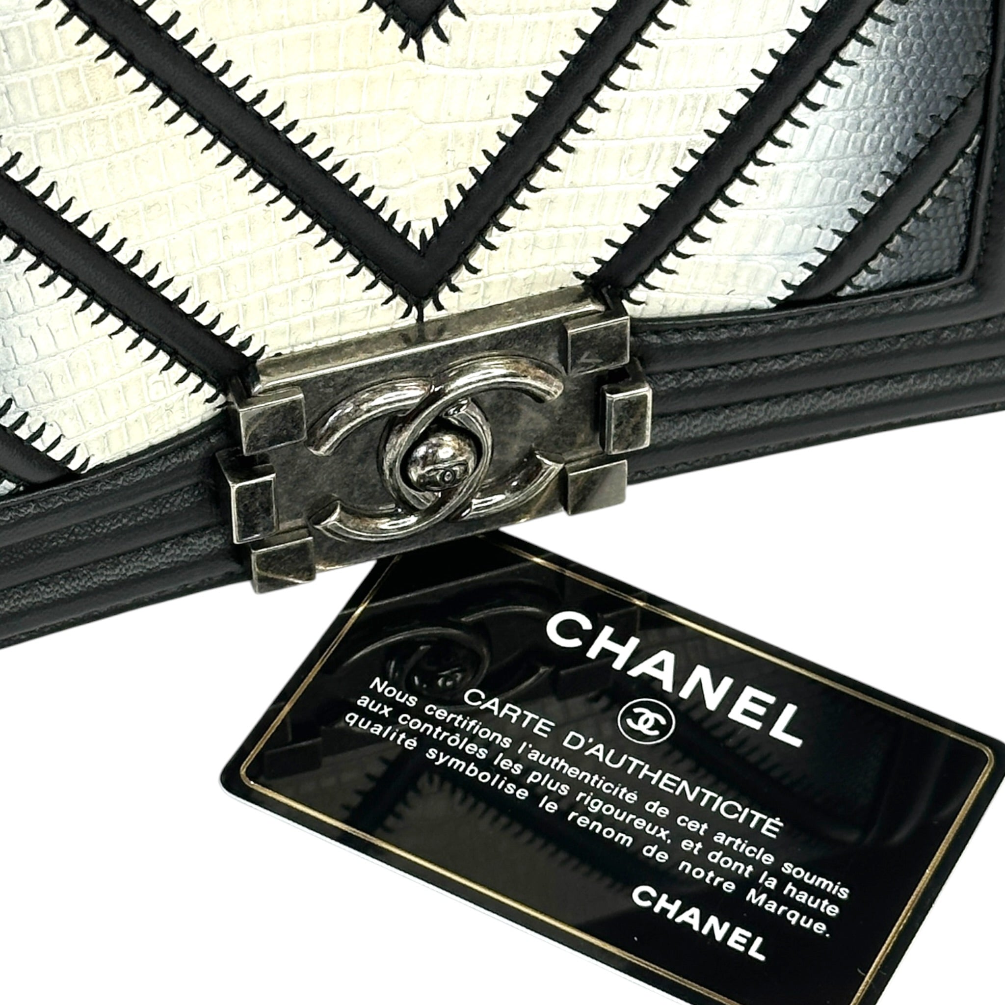 Chanel Boy Bag Small Black Chevron Lizard Airlines