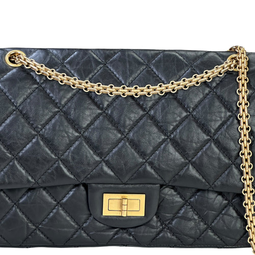 Chanel 2.55 Shoulder Bag Black Quilted Aged Calfskin