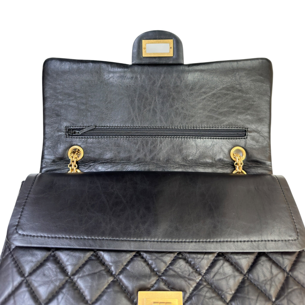 Chanel 2.55 Shoulder Bag Black Quilted Aged Calfskin