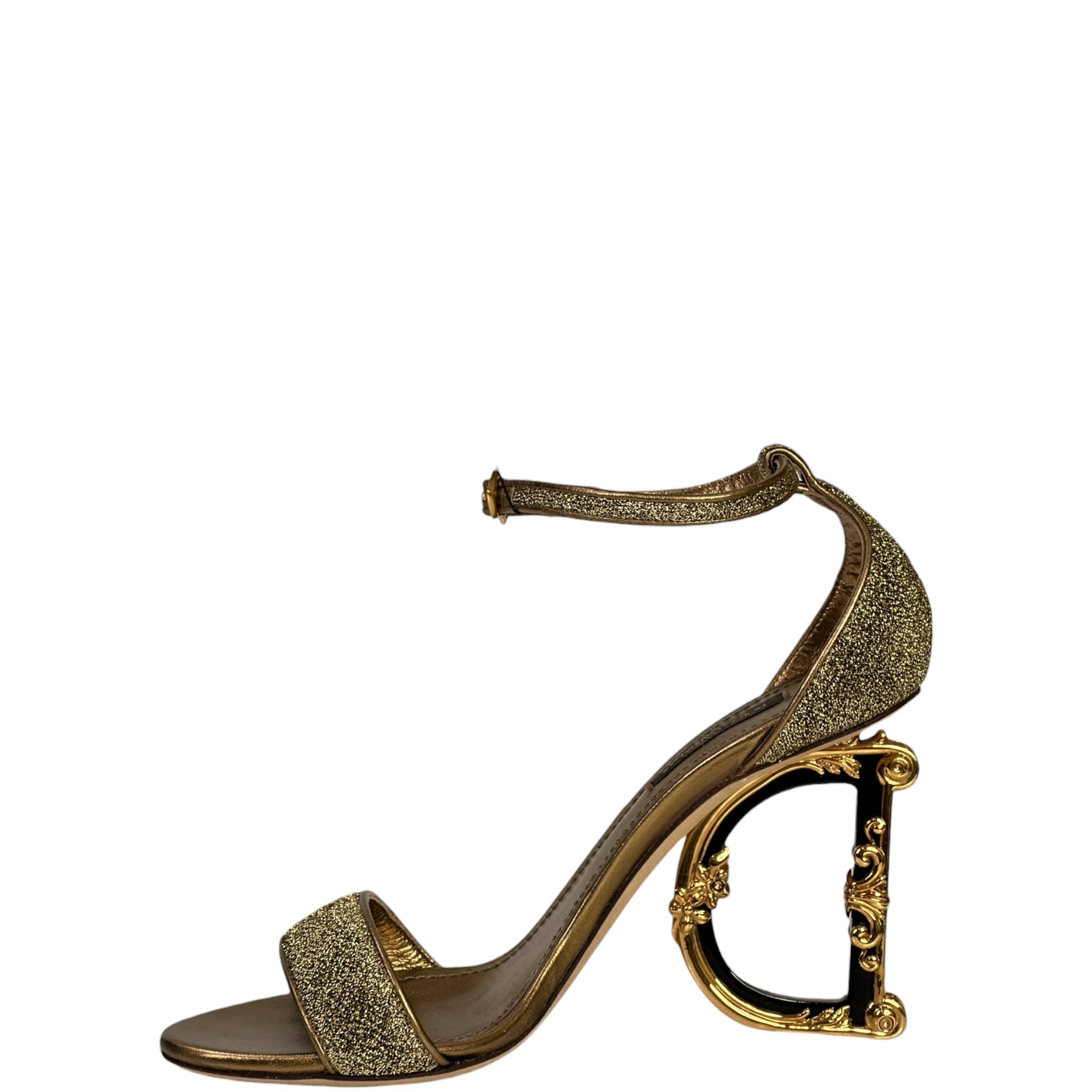 Dolce & Gabbana Barocco Sculpture Heel Sandals Gold Lurex Fabric Size EU 37