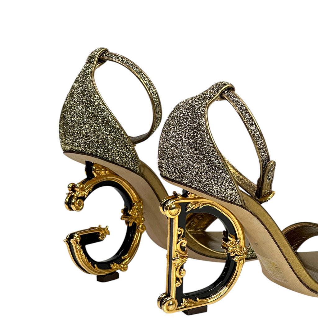Dolce & Gabbana Barocco Sculpture Heel Sandals Gold Lurex Fabric Size EU 37